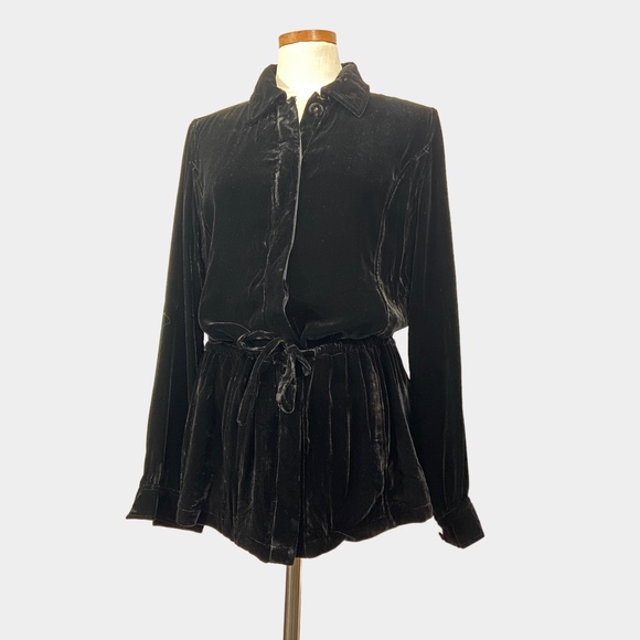 Vintage DB Life Black Velvet Cinch Waist Shirt Jacket - Picture 1 of 10